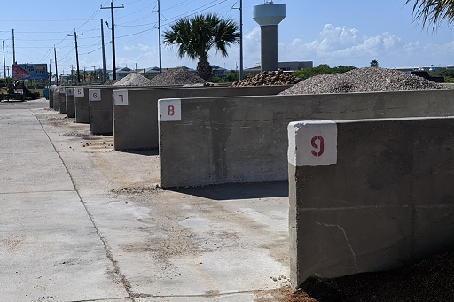 Numbered bins of aggregate at Island Construction Materials Yard